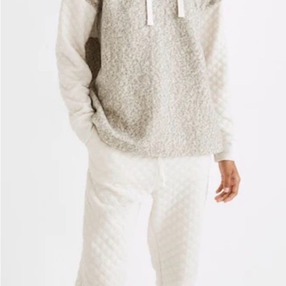 Madewell Cream and Light Gray Sherpa Pullover Hoodie